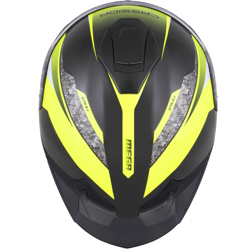 Cassida Integral GTS 2.1 Mega каска за мотоциклет с пълно лице, черно-флуоресцентно жълто-бяло