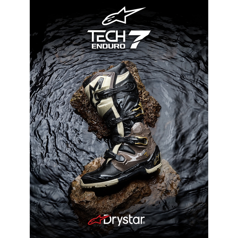 Мотоциклетни ботуши Alpinestars TECH 7 Enduro Drystar, черно-тъмносиво-златни