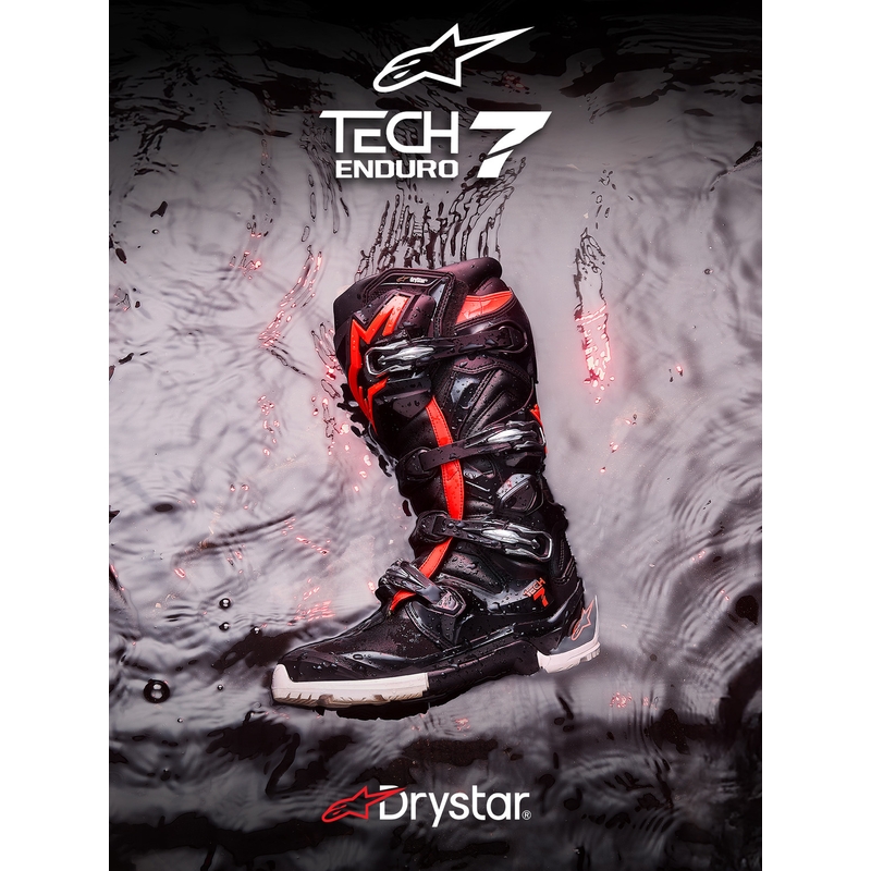 Мотоциклетни ботуши Alpinestars TECH 7 Enduro Drystar черно-флуоресцентно червено-бели