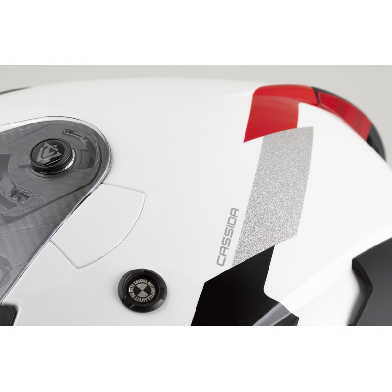 Cassida Reflex 2.0 Предпазна каска за мотоциклет с отворено лице, бяло-червено-сиво-отразително сребристо