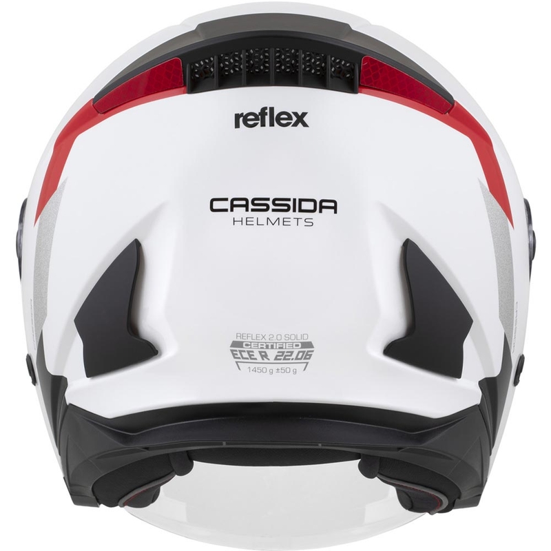 Cassida Reflex 2.0 Предпазна каска за мотоциклет с отворено лице, бяло-червено-сиво-отразително сребристо
