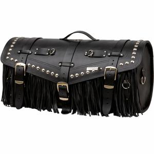 Кожен калъф за мотоциклет с ключалка, нитове и ресни RSA K183 черен