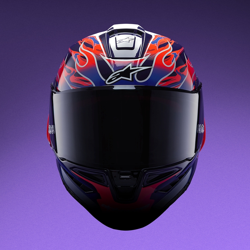 Alpinestars Supertech R-10 Flyte мотоциклетна каска с пълно лице, лимитирана серия Jorge Martin, лилаво-червена