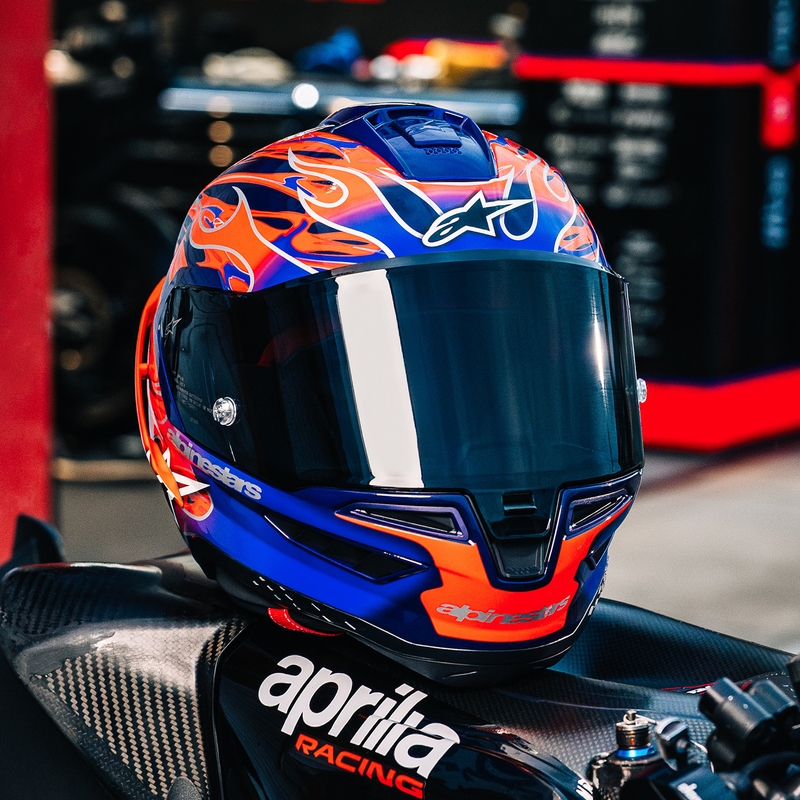 Alpinestars Supertech R-10 Flyte мотоциклетна каска с пълно лице, лимитирана серия Jorge Martin, лилаво-червена