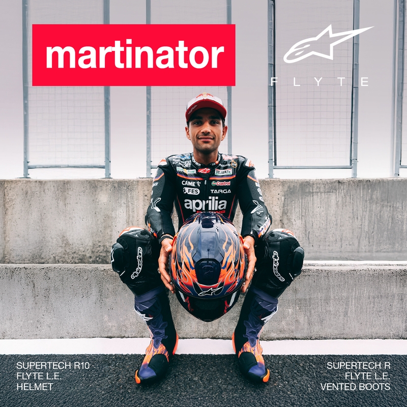 Alpinestars Supertech R-10 Flyte мотоциклетна каска с пълно лице, лимитирана серия Jorge Martin, лилаво-червена