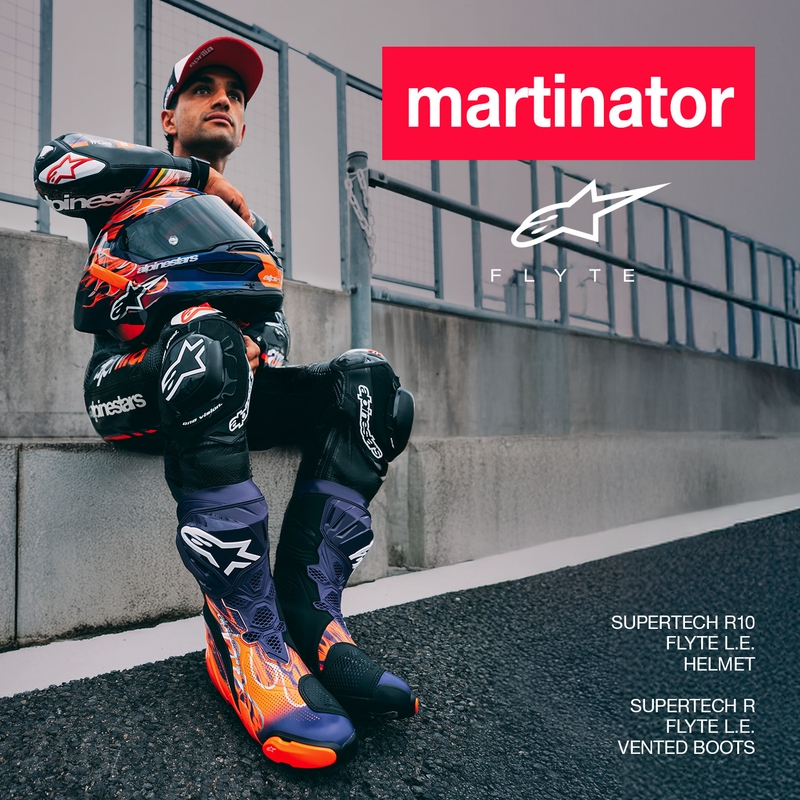 Alpinestars Supertech R-10 Flyte мотоциклетна каска с пълно лице, лимитирана серия Jorge Martin, лилаво-червена