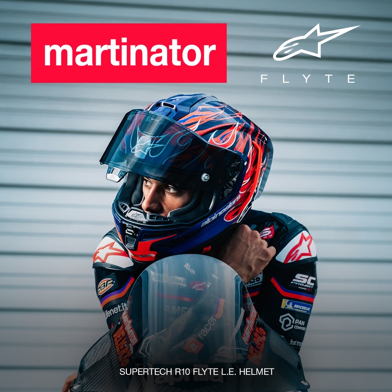 Alpinestars Supertech R-10 Flyte мотоциклетна каска с пълно лице, лимитирана серия Jorge Martin, лилаво-червена
