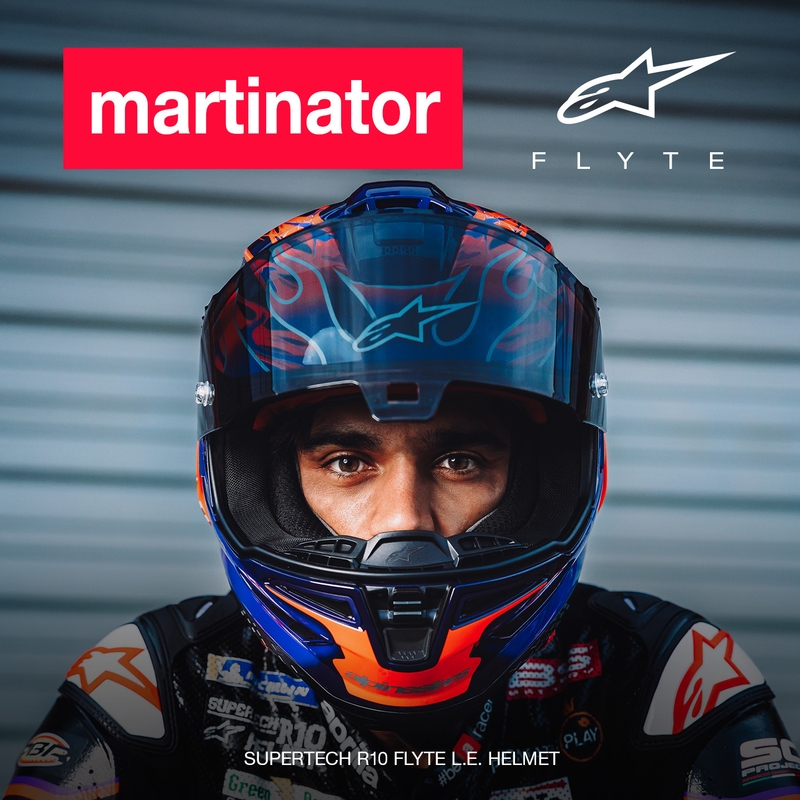 Alpinestars Supertech R-10 Flyte мотоциклетна каска с пълно лице, лимитирана серия Jorge Martin, лилаво-червена
