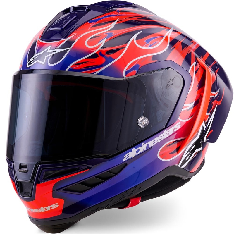 Alpinestars Supertech R-10 Flyte мотоциклетна каска с пълно лице, лимитирана серия Jorge Martin, лилаво-червена