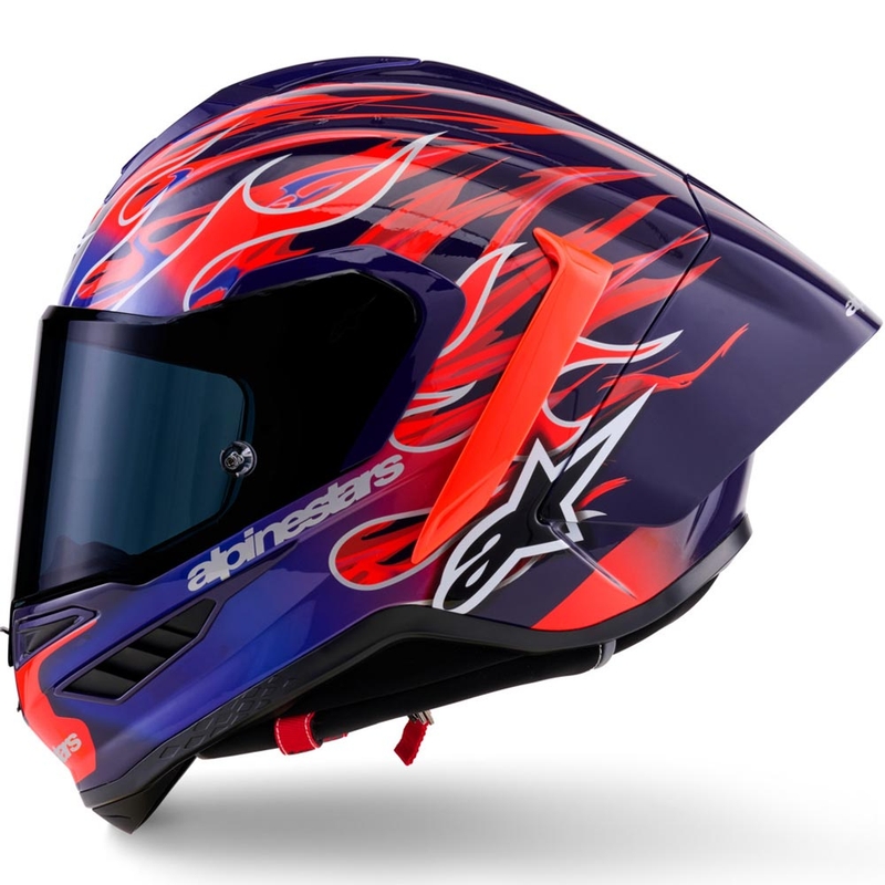 Alpinestars Supertech R-10 Flyte мотоциклетна каска с пълно лице, лимитирана серия Jorge Martin, лилаво-червена
