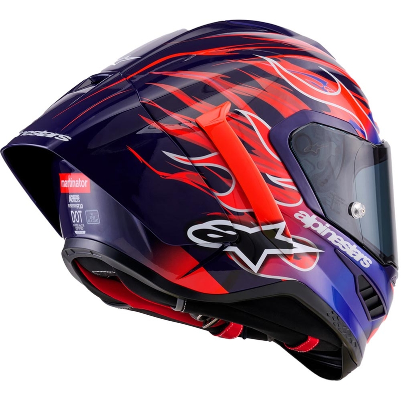 Alpinestars Supertech R-10 Flyte мотоциклетна каска с пълно лице, лимитирана серия Jorge Martin, лилаво-червена