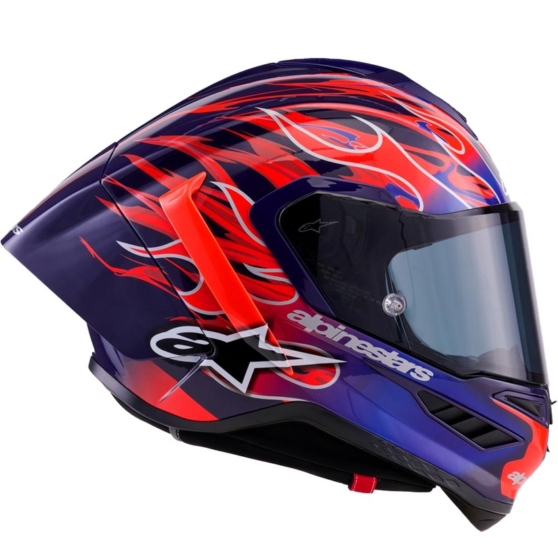 Alpinestars Supertech R-10 Flyte мотоциклетна каска с пълно лице, лимитирана серия Jorge Martin, лилаво-червена