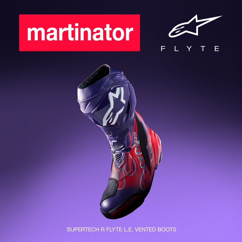 Мотоциклетни ботуши Alpinestars Supertech R Vented Flyte, лимитирана серия, Jorge Martin, лилаво-червено-черно