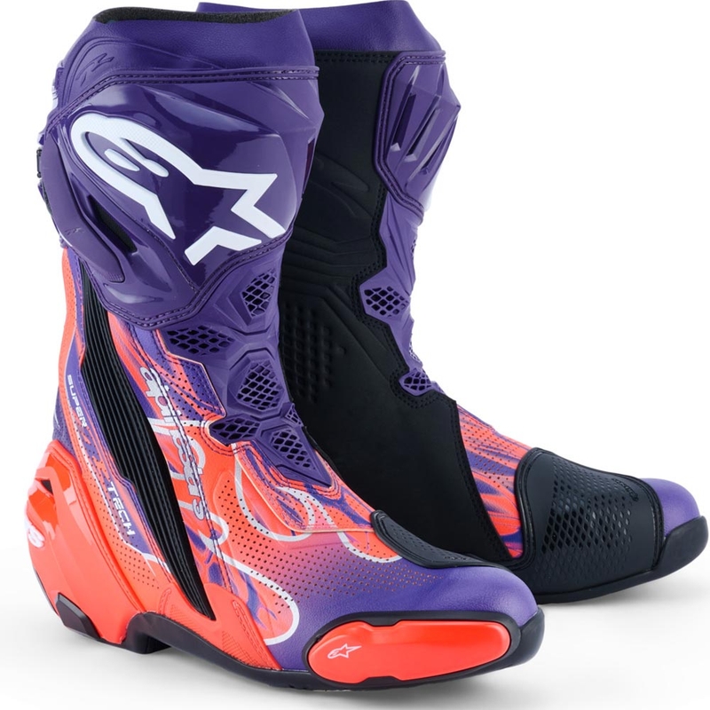 Мотоциклетни ботуши Alpinestars Supertech R Vented Flyte, лимитирана серия, Jorge Martin, лилаво-червено-черно