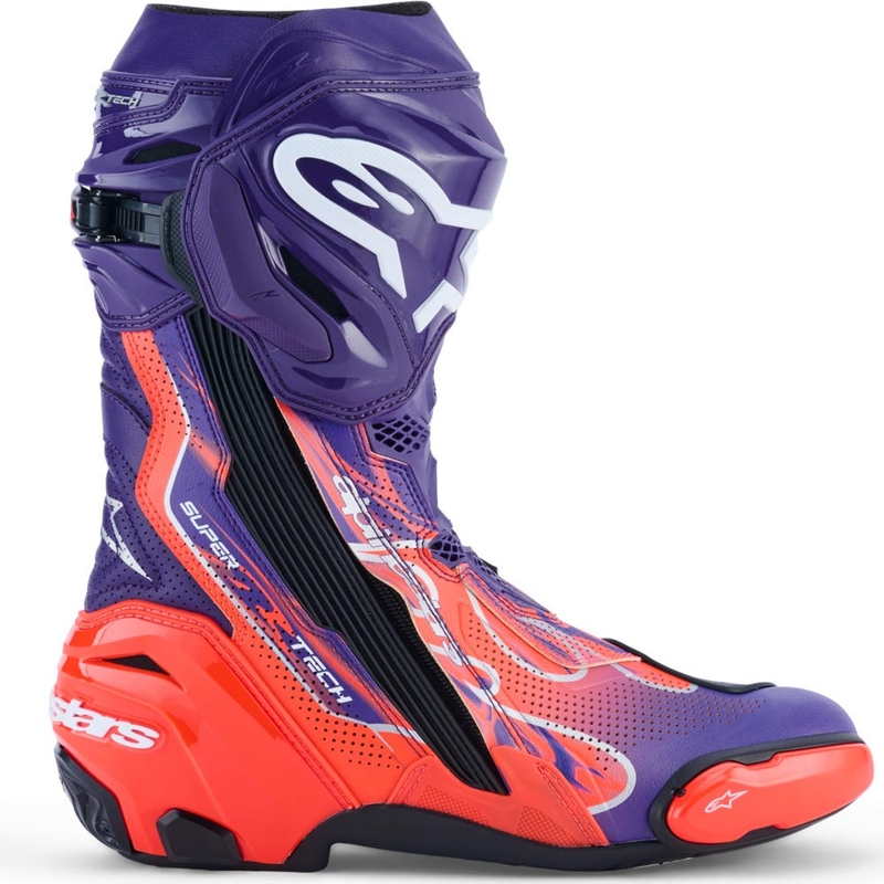 Мотоциклетни ботуши Alpinestars Supertech R Vented Flyte, лимитирана серия, Jorge Martin, лилаво-червено-черно