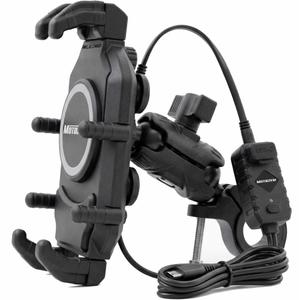 Антивибрационен държач за телефон с безжично зарядно устройство и USB-C порт MotoZem M26-C1 черен