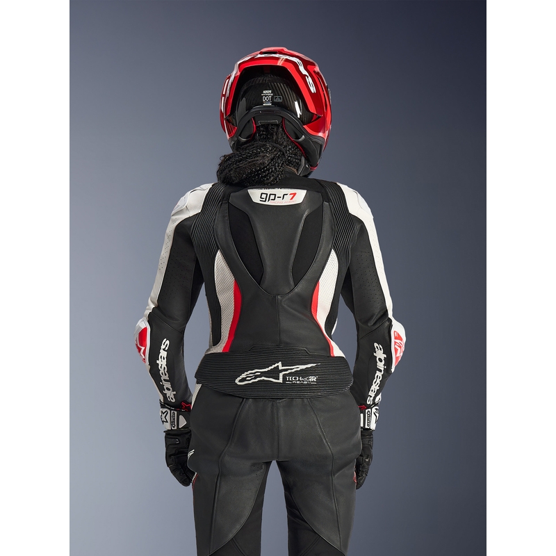 Дамски двукомпонентен кожен мотоциклетен костюм Alpinestars Stella GP-R7 черно-бяло-флуоресцентно червено