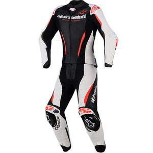 Дамски двукомпонентен кожен мотоциклетен костюм Alpinestars Stella GP-R7 черно-бяло-флуоресцентно червено