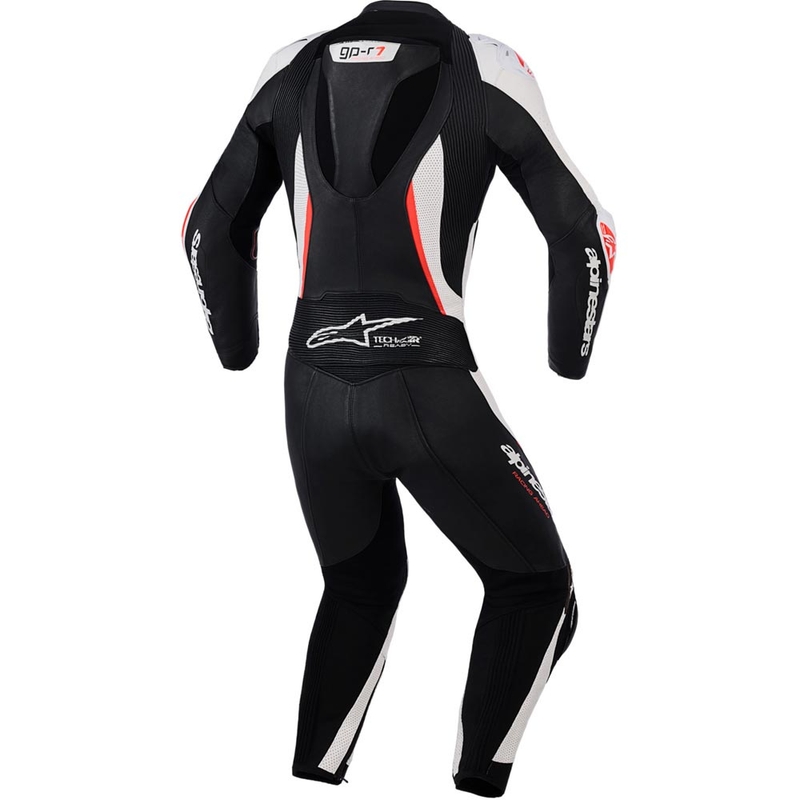 Дамски двукомпонентен кожен мотоциклетен костюм Alpinestars Stella GP-R7 черно-бяло-флуоресцентно червено
