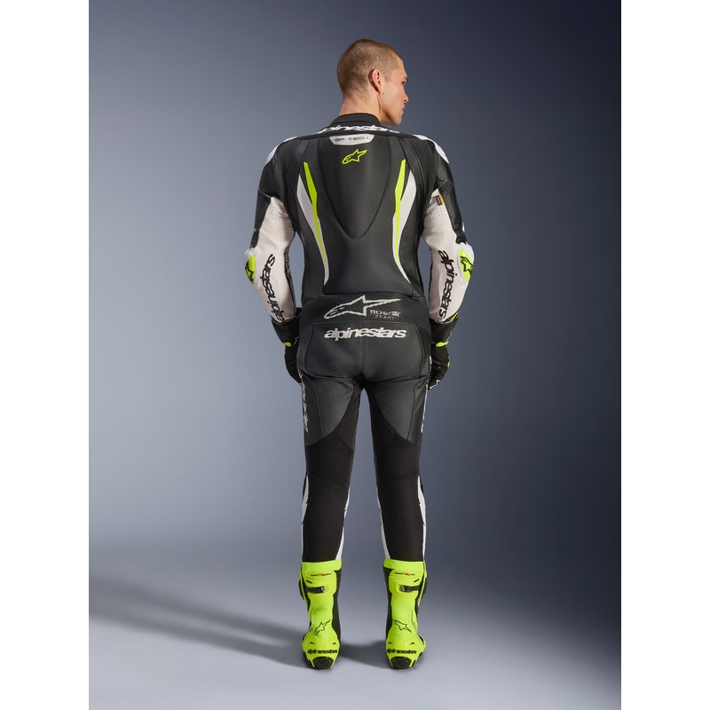 Кожен мотоциклетен костюм Alpinestars GP TECH V5, черно-бяло-флуоресцентно жълто