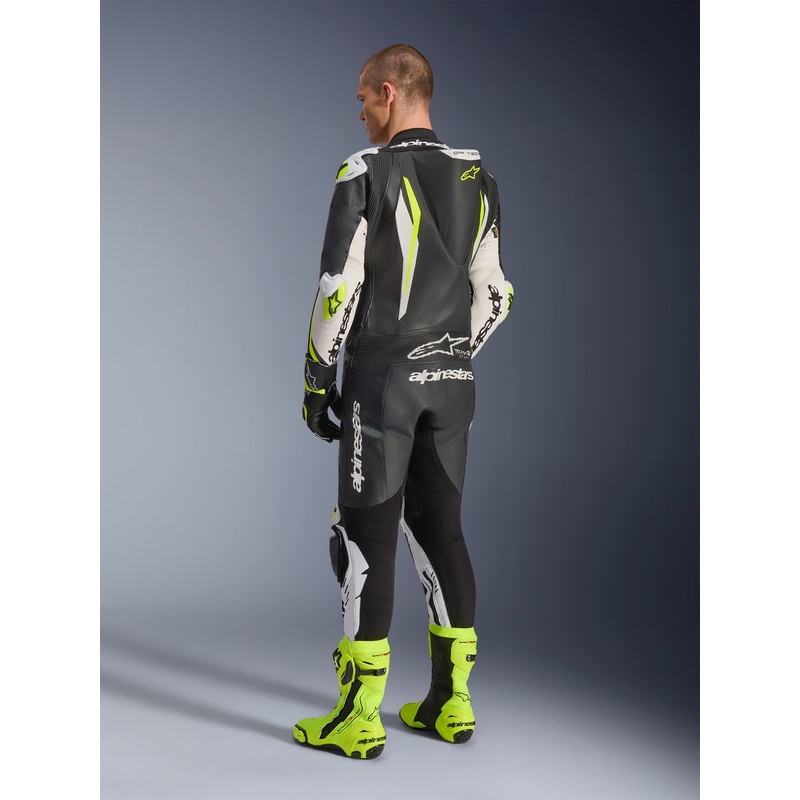 Кожен мотоциклетен костюм Alpinestars GP TECH V5, черно-бяло-флуоресцентно жълто