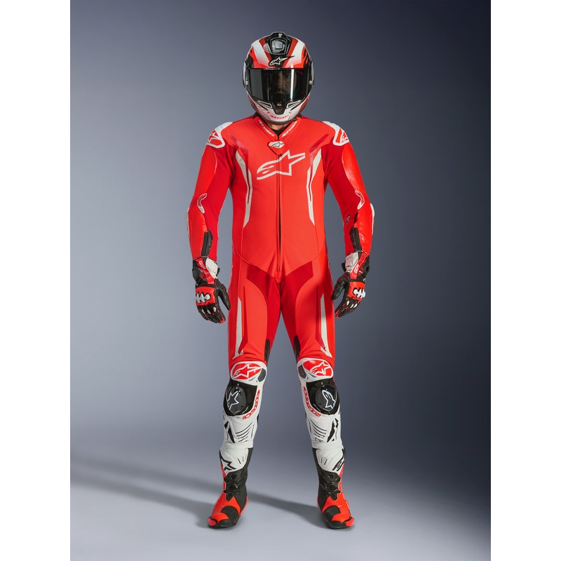 Кожен костюм Alpinestars GP TECH V5, едноделен, флуоресцентно червено-червено-бял