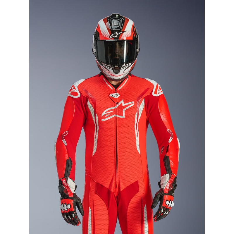 Кожен костюм Alpinestars GP TECH V5, едноделен, флуоресцентно червено-червено-бял