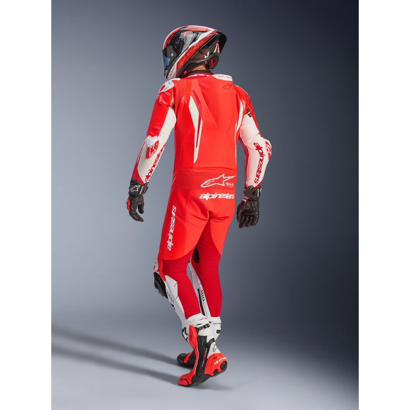 Кожен костюм Alpinestars GP TECH V5, едноделен, флуоресцентно червено-червено-бял