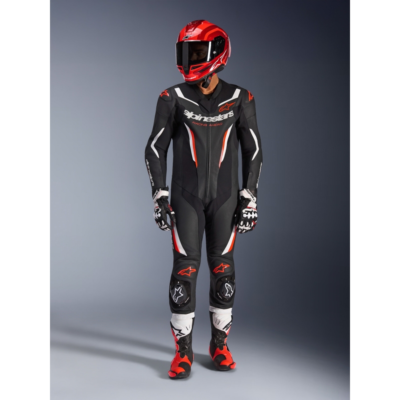 Alpinestars GP FORCE V2 едноделен мотоциклетен костюм черно-бяло-флуоресцентно червено