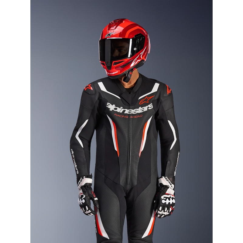 Alpinestars GP FORCE V2 едноделен мотоциклетен костюм черно-бяло-флуоресцентно червено