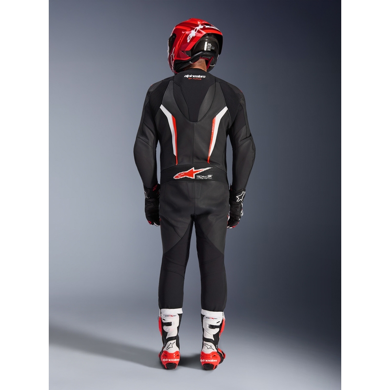 Alpinestars GP FORCE V2 едноделен мотоциклетен костюм черно-бяло-флуоресцентно червено