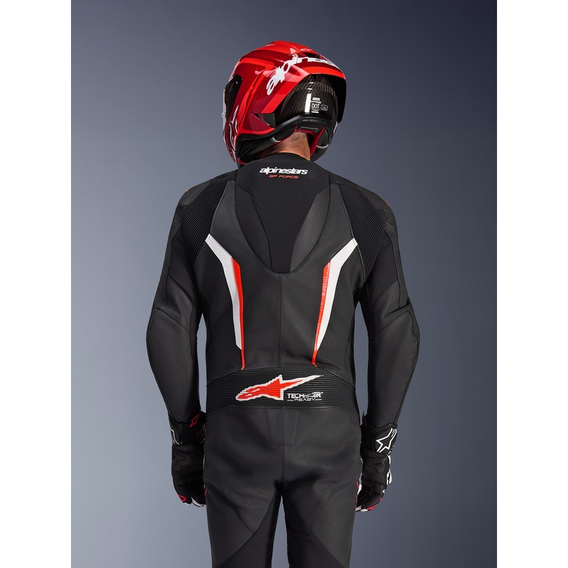 Alpinestars GP FORCE V2 едноделен мотоциклетен костюм черно-бяло-флуоресцентно червено