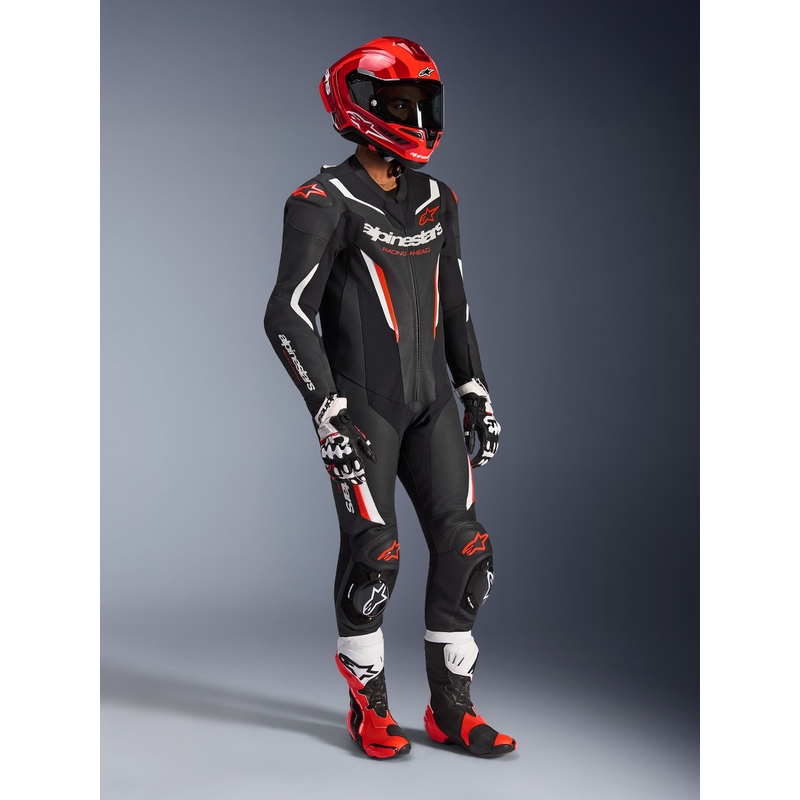 Alpinestars GP FORCE V2 едноделен мотоциклетен костюм черно-бяло-флуоресцентно червено