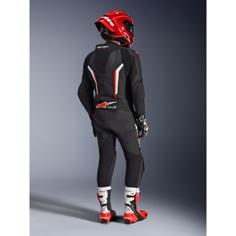 Alpinestars GP FORCE V2 едноделен мотоциклетен костюм черно-бяло-флуоресцентно червено