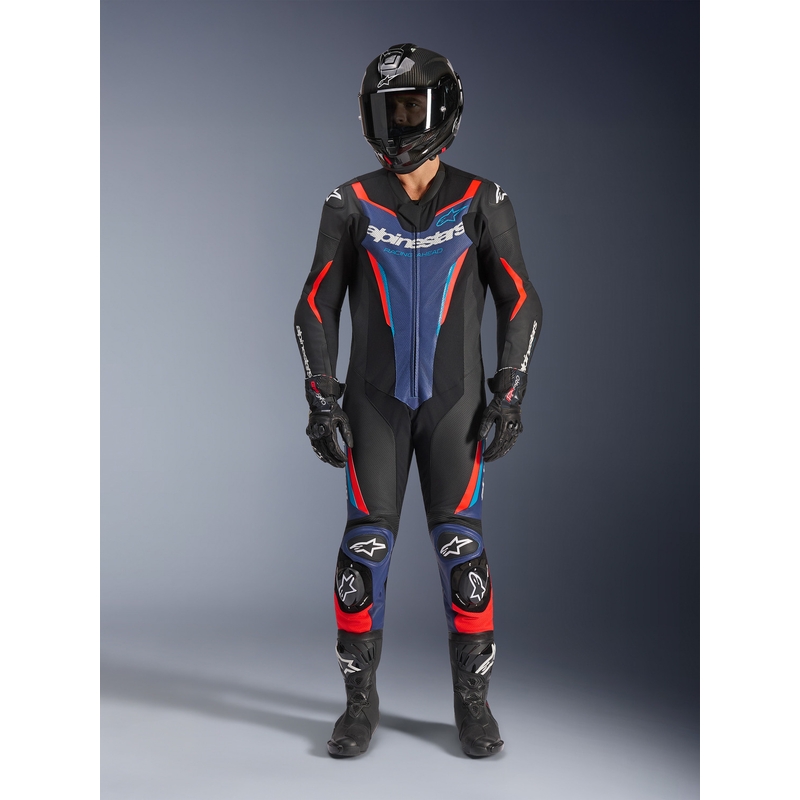 Alpinestars GP FORCE V2 едноделен мотоциклетен костюм черно-синьо-флуоресцентно червено