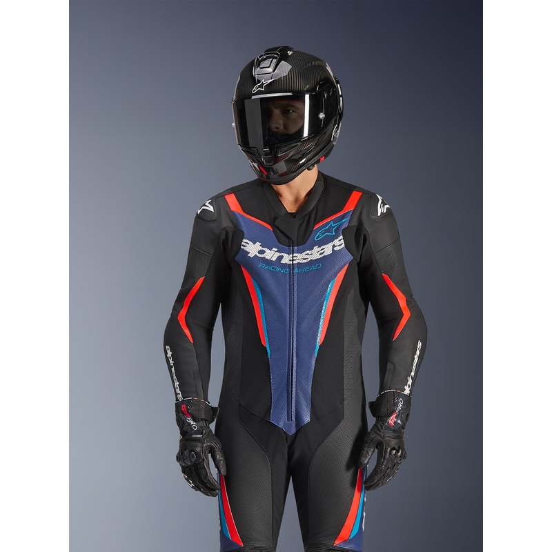 Alpinestars GP FORCE V2 едноделен мотоциклетен костюм черно-синьо-флуоресцентно червено