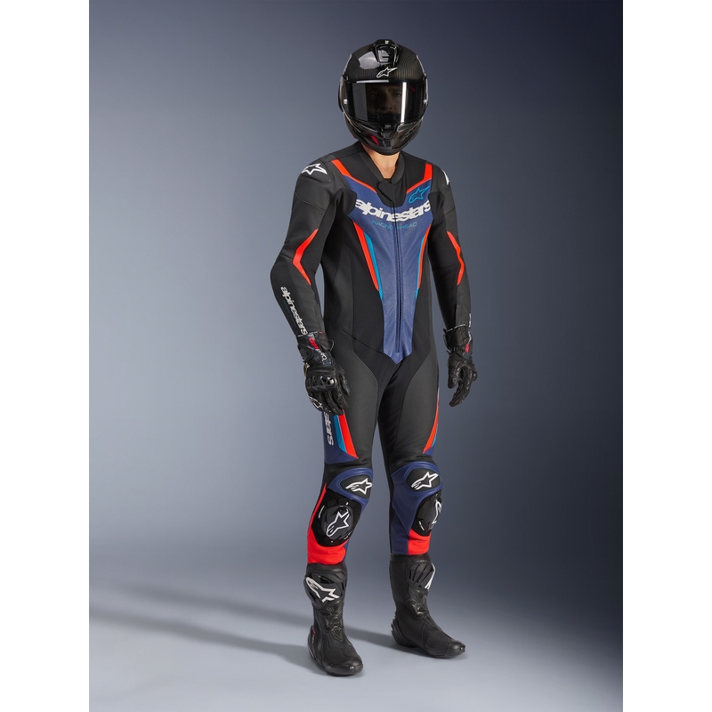 Alpinestars GP FORCE V2 едноделен мотоциклетен костюм черно-синьо-флуоресцентно червено