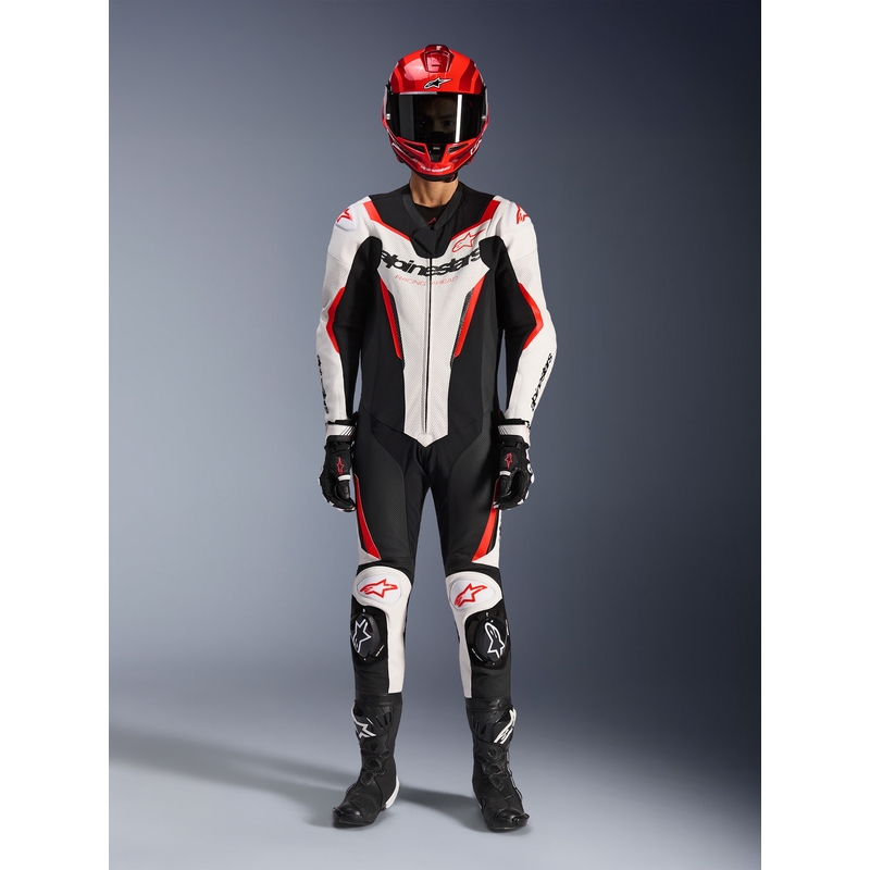 Alpinestars GP FORCE V2 едноделен мотоциклетен костюм бяло-черно-флуоресцентно червено