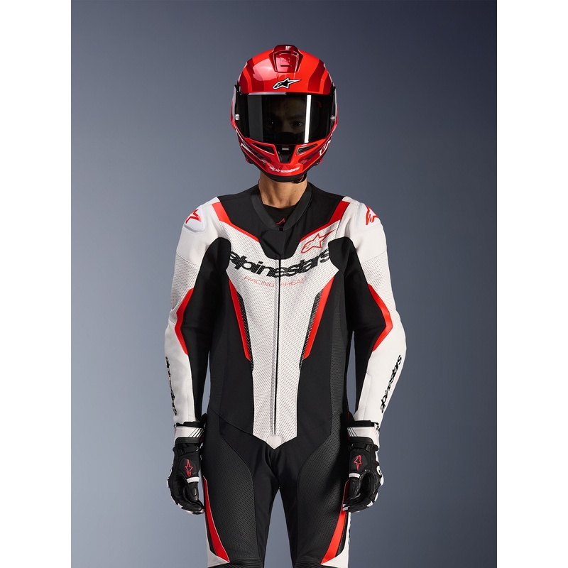 Alpinestars GP FORCE V2 едноделен мотоциклетен костюм бяло-черно-флуоресцентно червено