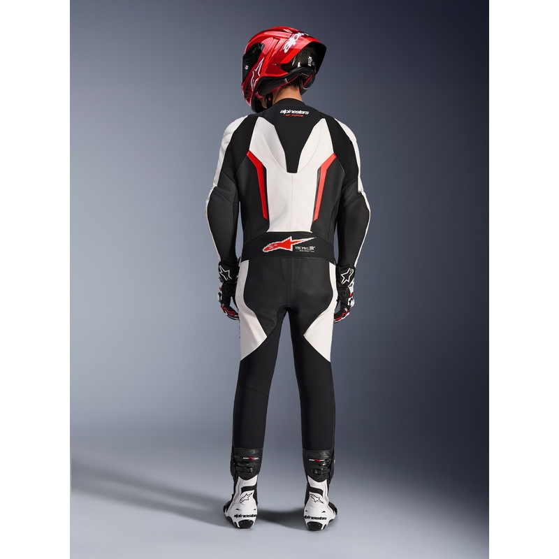 Alpinestars GP FORCE V2 едноделен мотоциклетен костюм бяло-черно-флуоресцентно червено