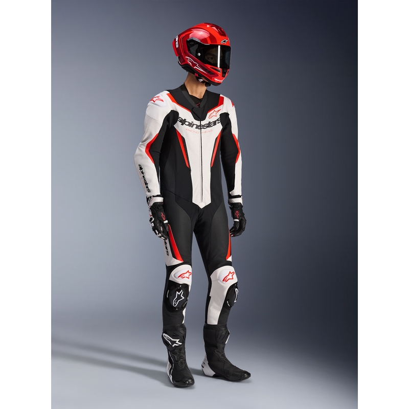 Alpinestars GP FORCE V2 едноделен мотоциклетен костюм бяло-черно-флуоресцентно червено