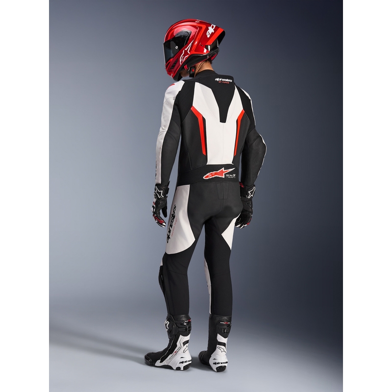 Alpinestars GP FORCE V2 едноделен мотоциклетен костюм бяло-черно-флуоресцентно червено
