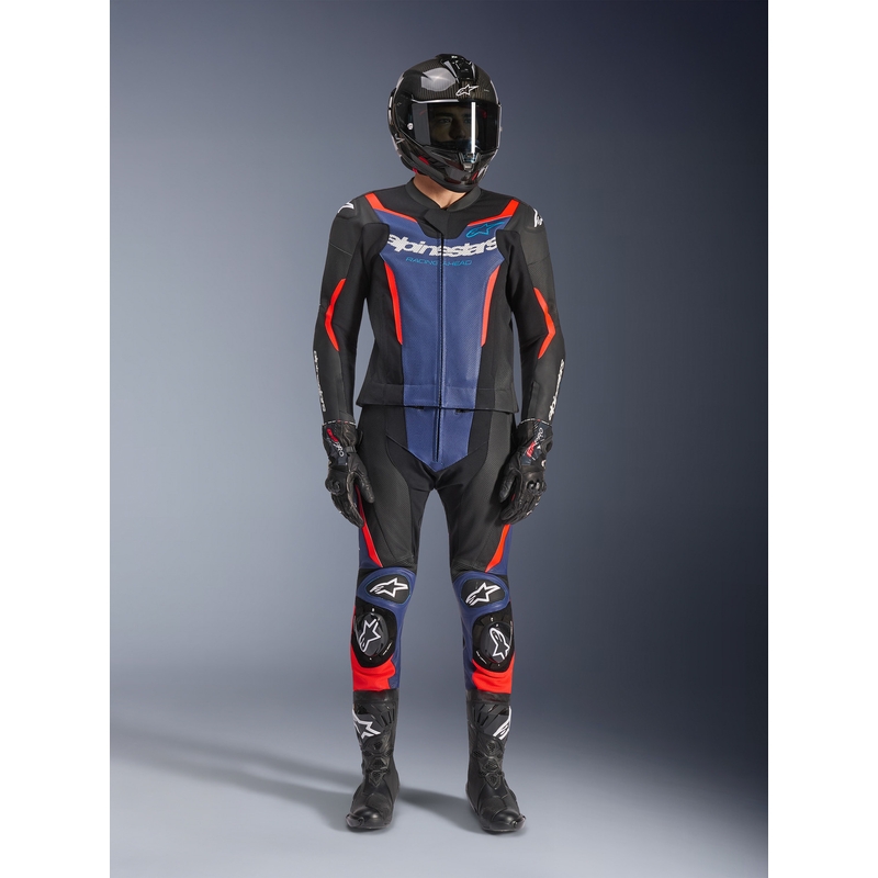 Alpinestars GP Force V2 двукомпонентен мотоциклетен костюм черно-синьо-флуоресцентно червено