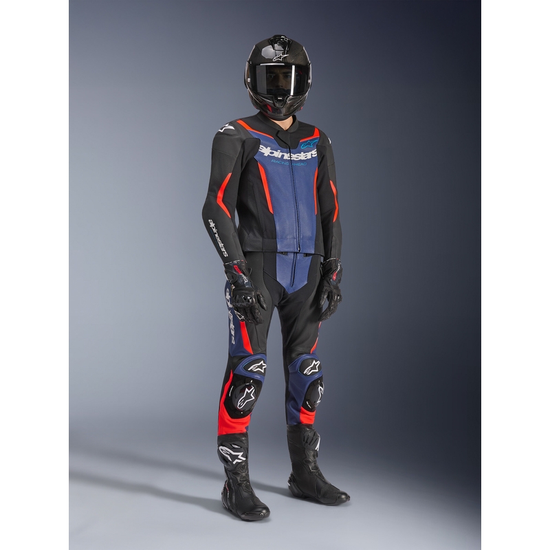 Alpinestars GP Force V2 двукомпонентен мотоциклетен костюм черно-синьо-флуоресцентно червено