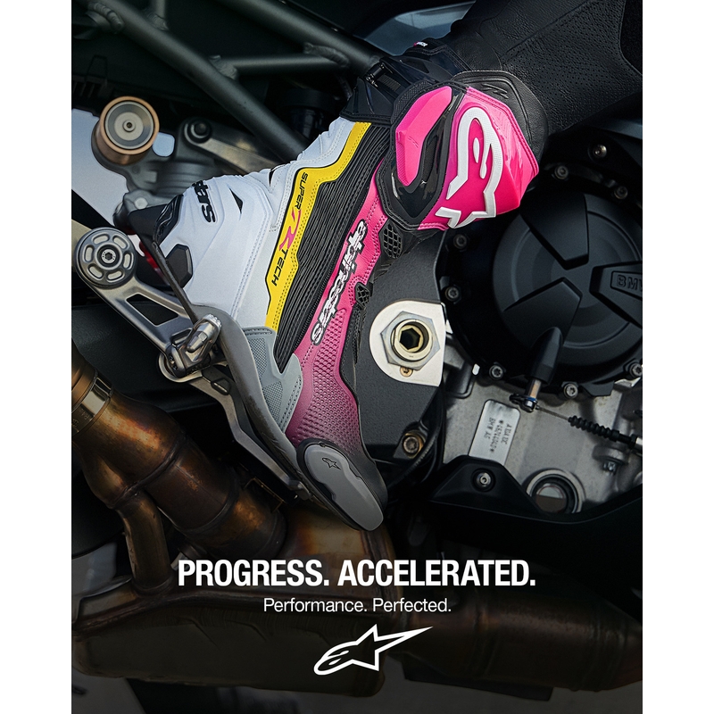 Мотоциклетни ботуши Alpinestars Supertech R черно-бяло-розово-жълто