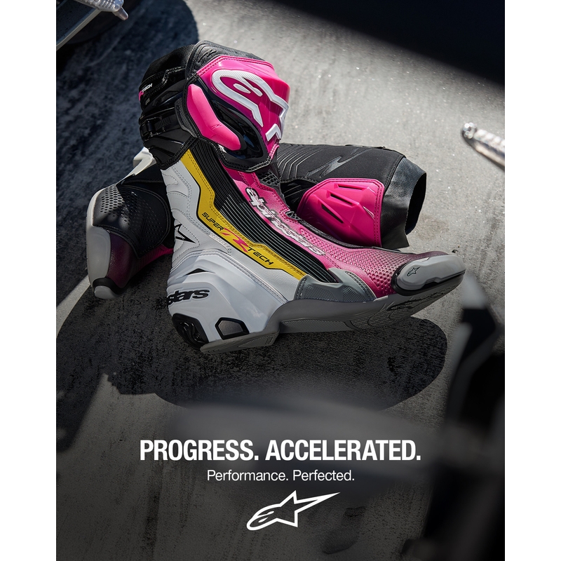 Мотоциклетни ботуши Alpinestars Supertech R черно-бяло-розово-жълто