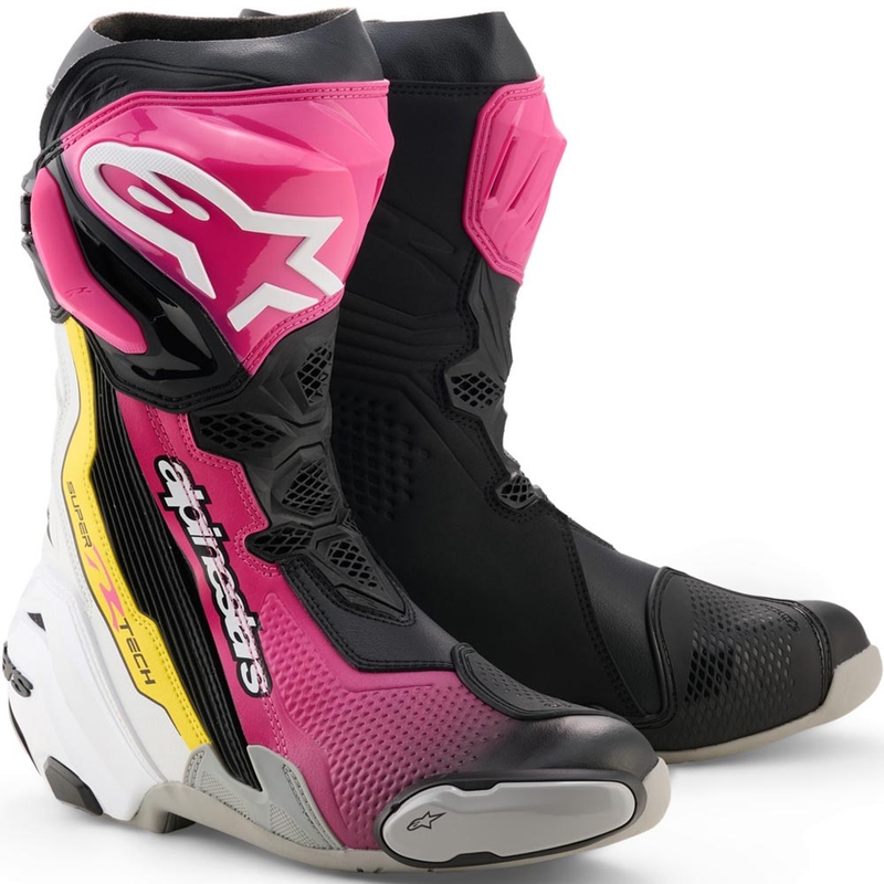 Мотоциклетни ботуши Alpinestars Supertech R черно-бяло-розово-жълто