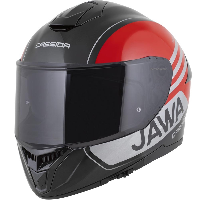 Cassida Integral GT 2.1 Jawa Sport каска за мотоциклет с пълно лице, черно-перлено червено-сребристо