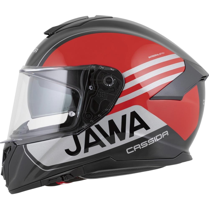 Cassida Integral GT 2.1 Jawa Sport каска за мотоциклет с пълно лице, черно-перлено червено-сребристо