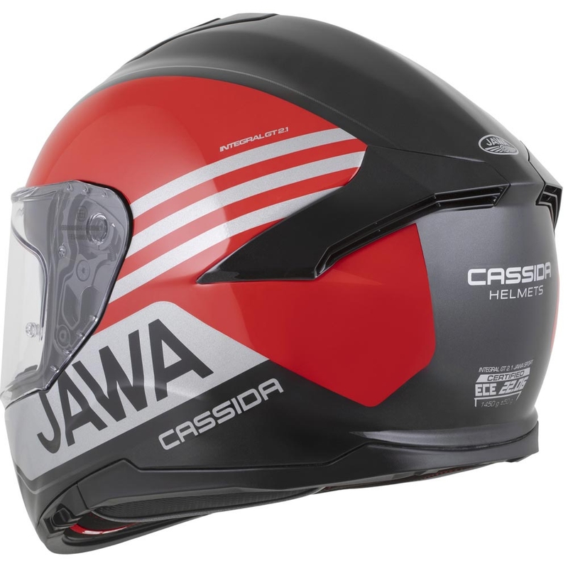 Cassida Integral GT 2.1 Jawa Sport каска за мотоциклет с пълно лице, черно-перлено червено-сребристо